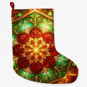 Grande Meia de Natal Decorativa Verde Vermelha