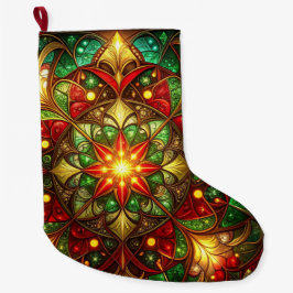 Grande Meia de Natal Decorativa Verde Vermelha