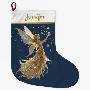 Grande Meia de Natal Fada Dourada – Magia Brilhante