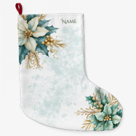 Grande Meia de Natal Floral em Aquarela Verde-azulado
