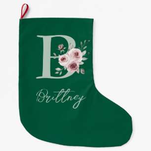 Grande Meia de Natal Floral Verde Elegante