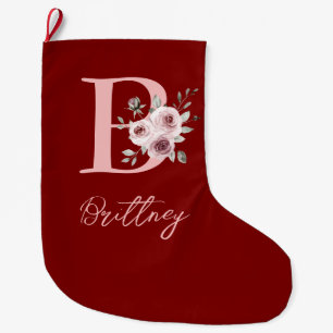 Grande Meia de Natal Floral Vermelha Elegante