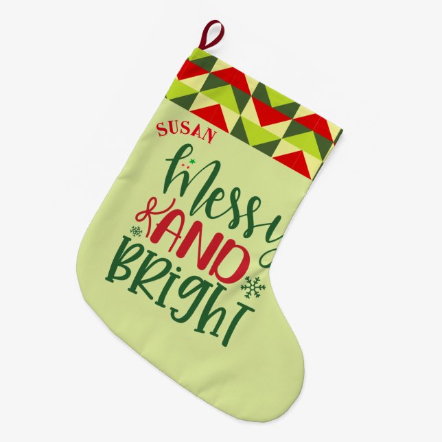 Grande Meia de Natal Nome Alegre e Brilhante (Frente (Pendurada))