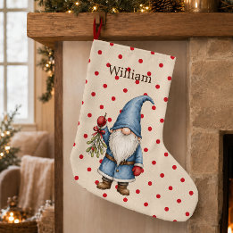 Grande Meia de Natal Nórdica com Gnome Azul Personalizada