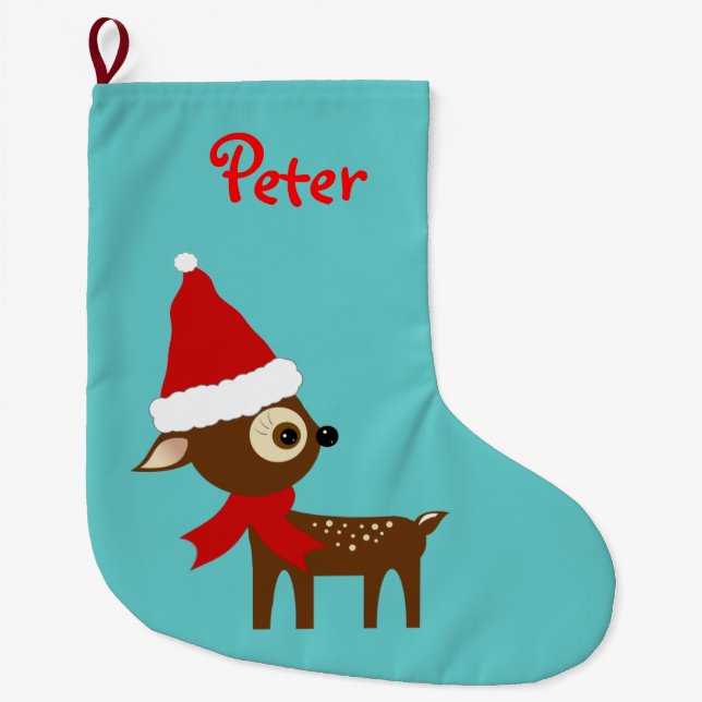 Grande Meia de Natal Personalizada com Nome de Rena Fofa (Frente)