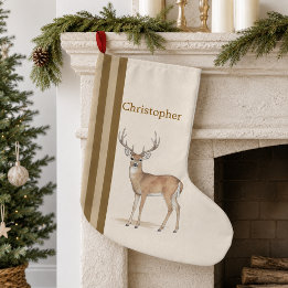 Grande Meia de Natal personalizada com veado da floresta