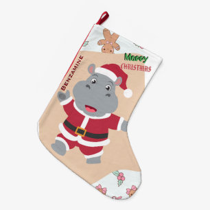 Grande Meia de Natal Personalizada de Hipopótamo Fofo Pap