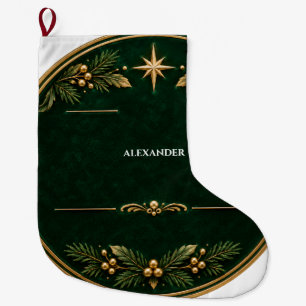 Grande Meia de Natal Personalizada Esmeralda e Dourado