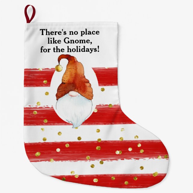 Grande Meia de Natal Personalizada Sem Lugar como Gnome (Frente)