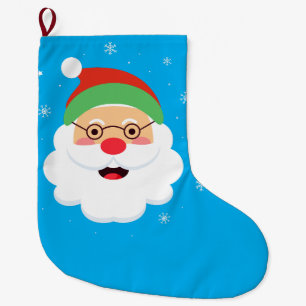 Grande Meia de Natal Rosto do Papai Noel Azul com Floco d