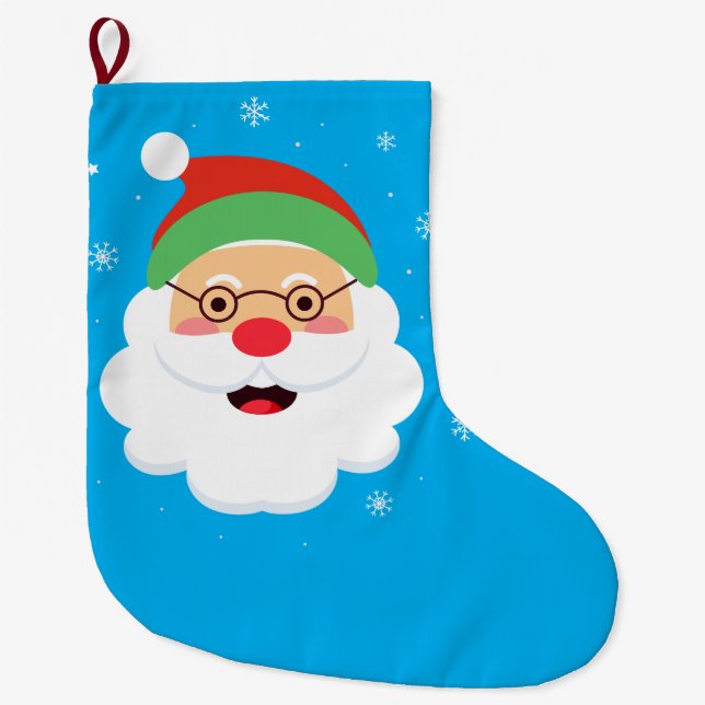 Grande Meia de Natal Rosto do Papai Noel Azul com Floco d (Frente)