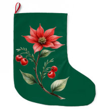 Meia de Natal verde com motivo floral