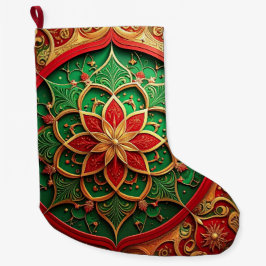 Grande Meia de Natal Vermelha Dourada