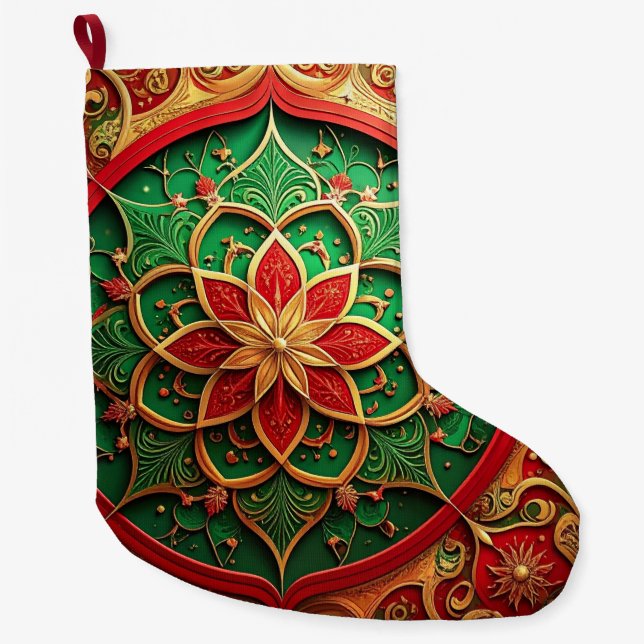 Grande Meia de Natal Vermelha Dourada (Frente)