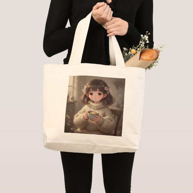 Grande Menina Caprichosa com Café Bolsa Tote (Frente (produto))