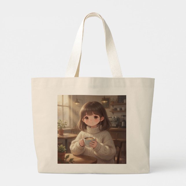 Grande Menina Caprichosa com Café Bolsa Tote (Verso)