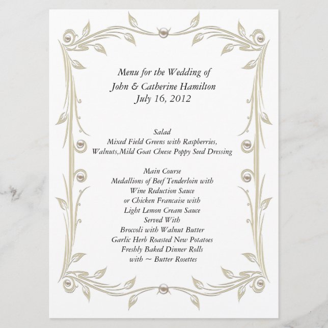 Grande menu do branco e da mesa do casamento de (Frente)