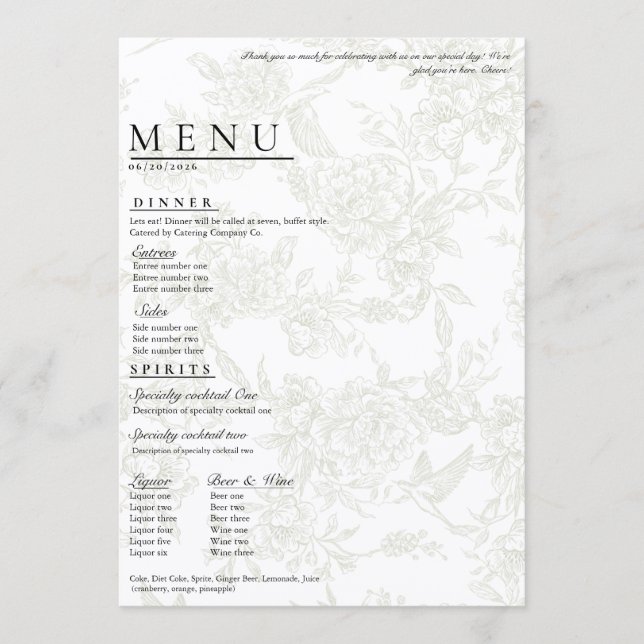 Grande Menu Floral de Casamento (Frente)