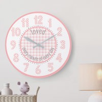 Números de Bolinhas de Gingham Rosa Bebê Relógio d