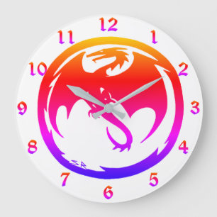 Grande Números do relógio branco da parede Neon Dragon