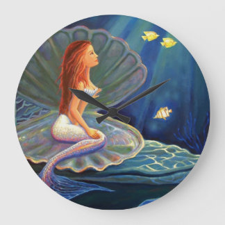 Grande O Relógio da Parede de Arte Mermaid Clamshell