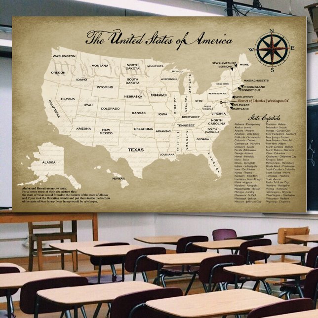 Grande Poster de ajuda no ensino do mapa dos Estad (Large wail map of the US for home or the classroom.  Help your kids learn about the United States)