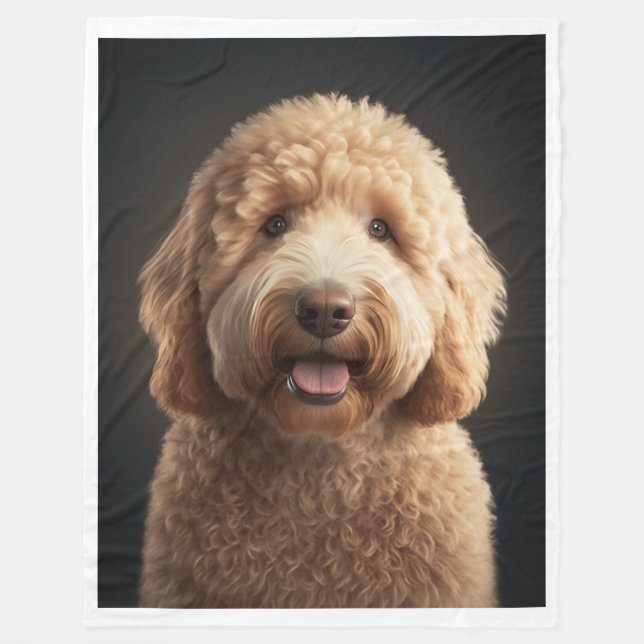 Grande, preto, cobertor de velo com Goldendoodle (Frente)