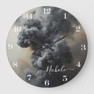 Grande Relógio Abstrato de Fumaça Cinza Personalizado
