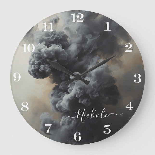 Grande Relógio Abstrato de Fumaça Cinza Personalizado (Frente)