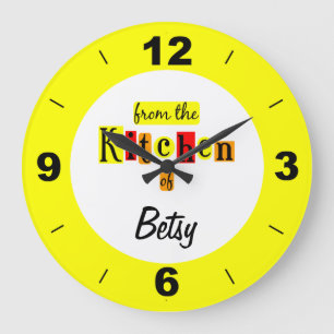 Grande Relógio Amarelo Personalizado Da Cozinha