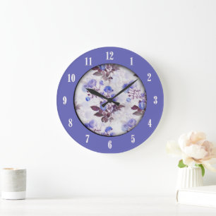 Grande Relógio Bonito Roxo Floral Com Doze Numerais