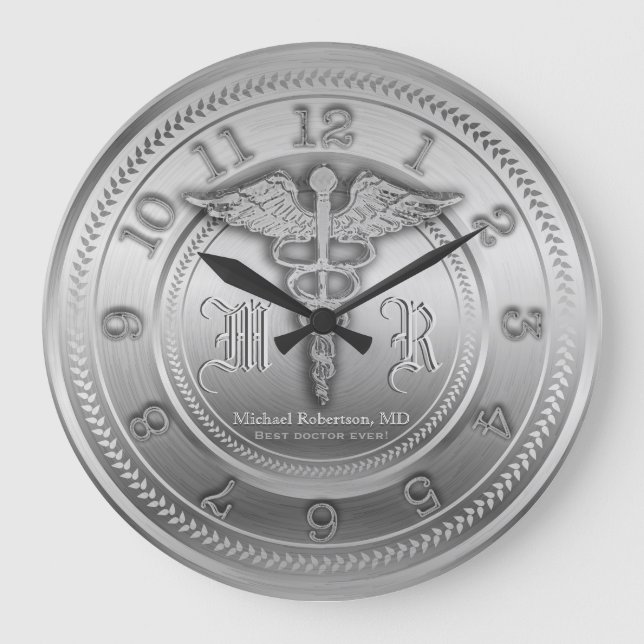 Grande Relógio Clínico Médico de Prata Personalizado (Frente)