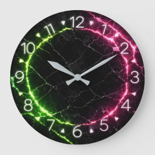 Grande Relógio com Design Neon em Mármore Preto