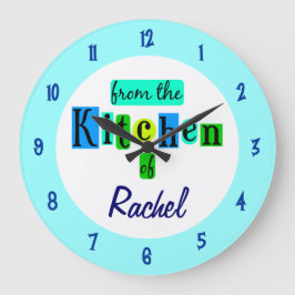 Grande Relógio Cores Azul Verde Personalizado Da Cozinha