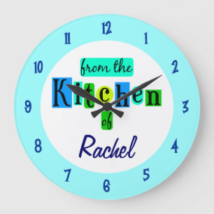 Grande Relógio Cores Azul Verde Personalizado Da Cozinha