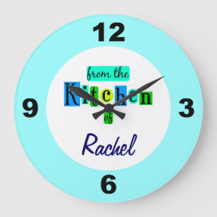 Grande Relógio Cores Azul Verde Personalizado Da Cozinha