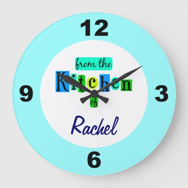 Grande Relógio Cores Azul Verde Personalizado Da Cozinha (Frente)