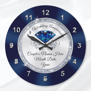 Grande Relógio de Aniversário Personalizado Azul Marinho