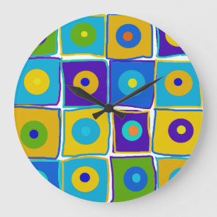 Grande Relógio de Arte Bolinhas & Quadrados