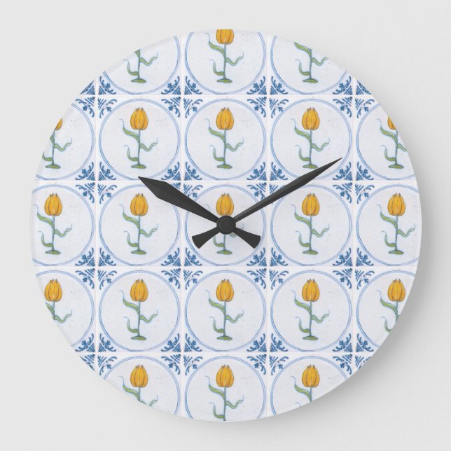 Grande Relógio de Arte em Azulejo de Tulipa Delft Sem Núm (Frente)