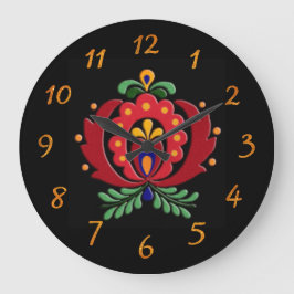 Grande Relógio de arte popular húngaro preto e brilhante