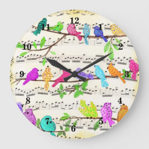 Grande Relógio de Aves Musicais Coloridas