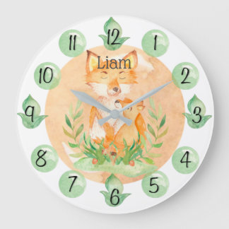 Grande Relógio de berçário de raposa bebê folha personali