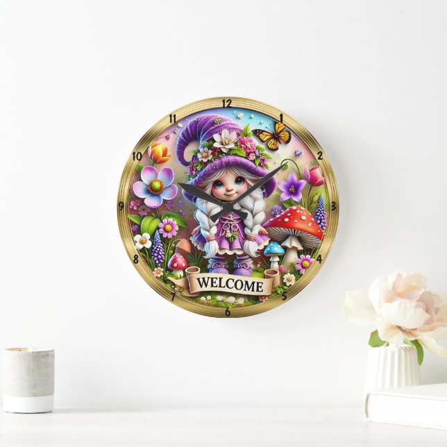 Grande Relógio de boas-vindas do Whimsical Gnome: quadro  (Lar)