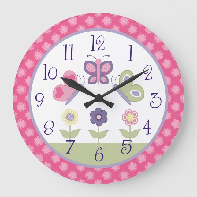 Grande Relógio de Borboleta Rosa e Roxo Personalizado (Frente)