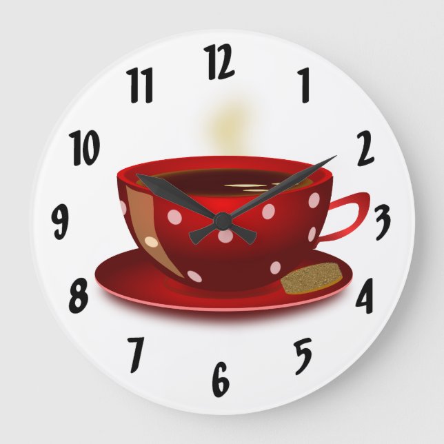 Grande Relógio de Cozinha de Café Vermelho (Frente)