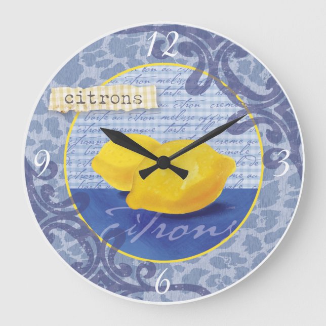 Grande Relógio de Cozinha Francesa Azul e Amarelo (Frente)