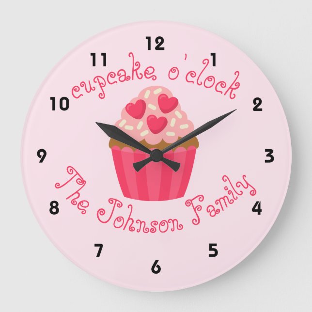 Grande Relógio de cozinha personalizado do cupcake (Frente)