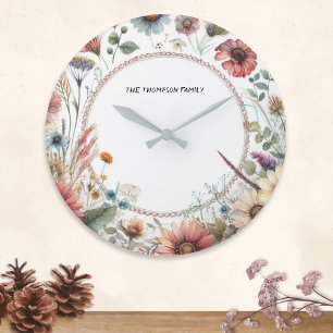 Grande Relógio de Cozinha Personalizado Floral Rústico de