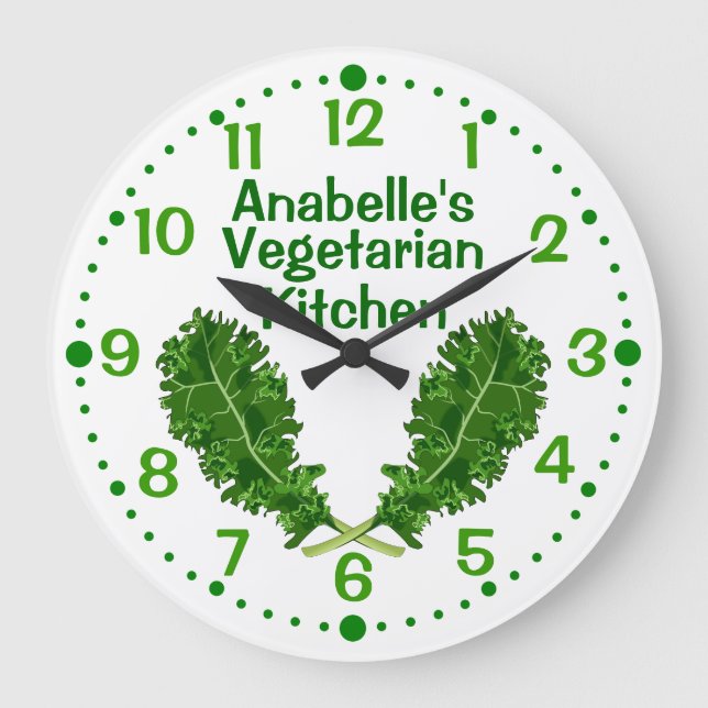 Grande Relógio de cozinha vegetal com couve de couve e ma (Frente)